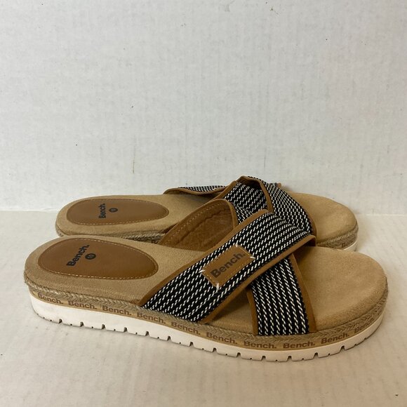 Bench Victoria Sandals 10 Brown Black White Slip On Cushioned Criss-Cross - Picture 6 of 11